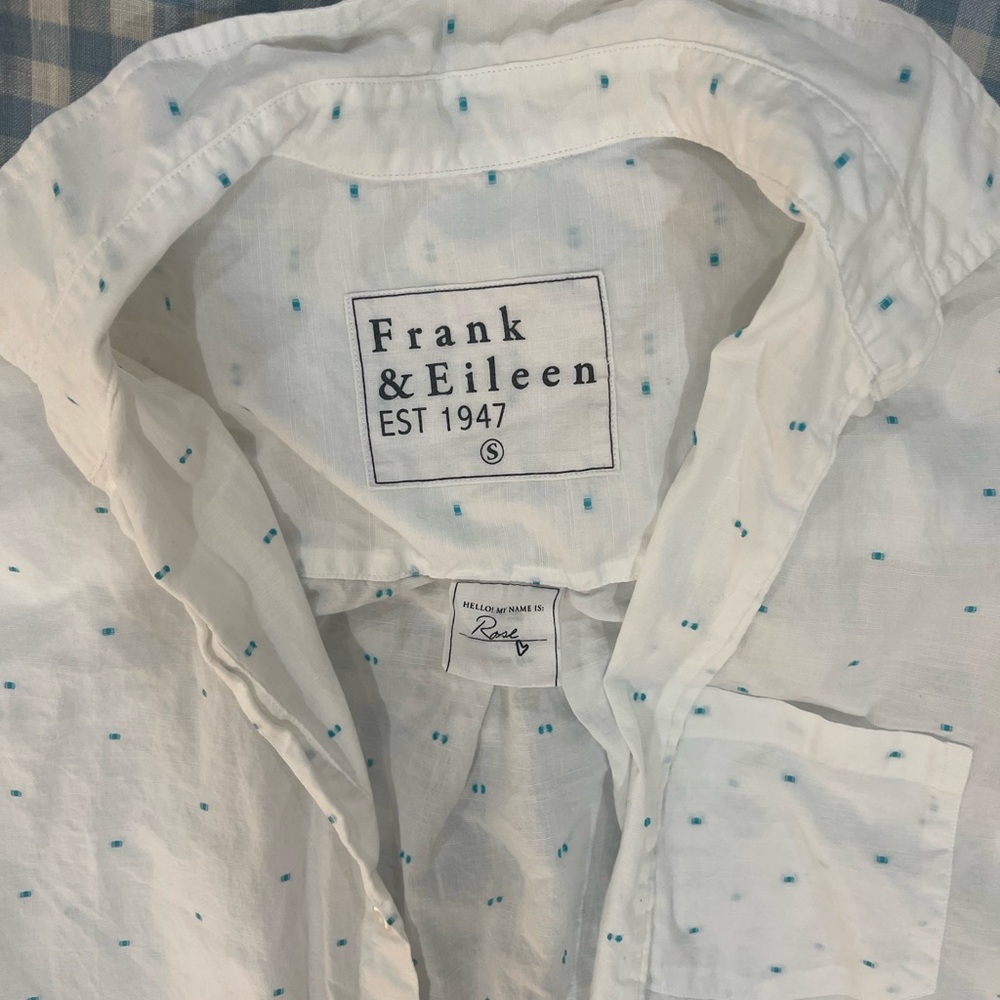 Frank & Eileen White Shirt with Teal Dots